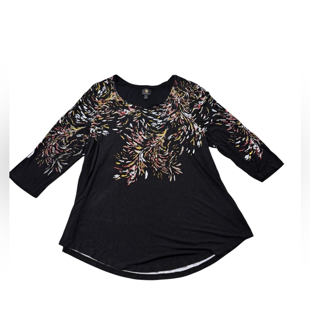 JM Collection Black Tunic with Multi-Color Brushstroke Floral Print Size XXL - Picture 9 of 13